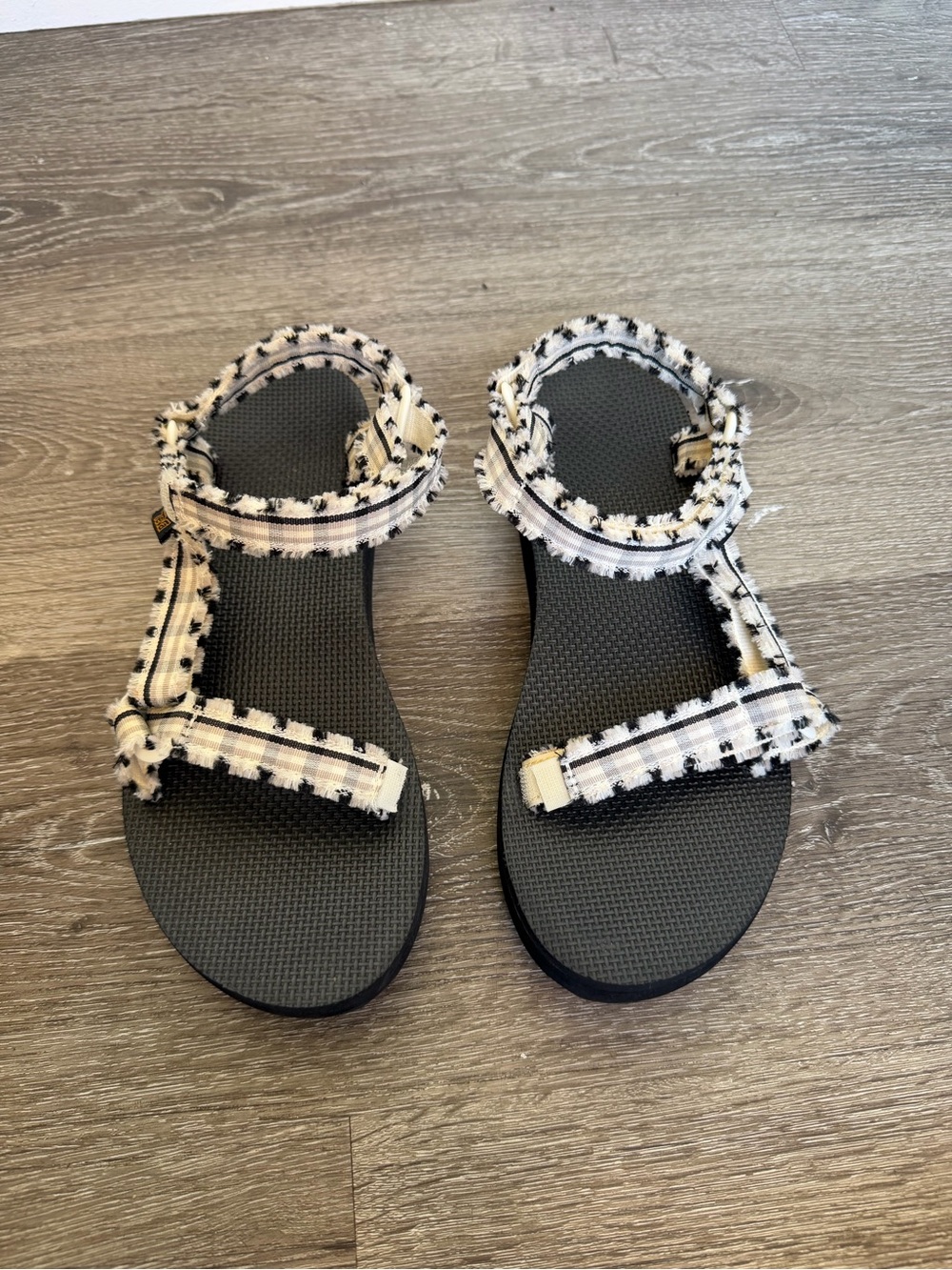 Teva Black Sandals with White Tweed Straps